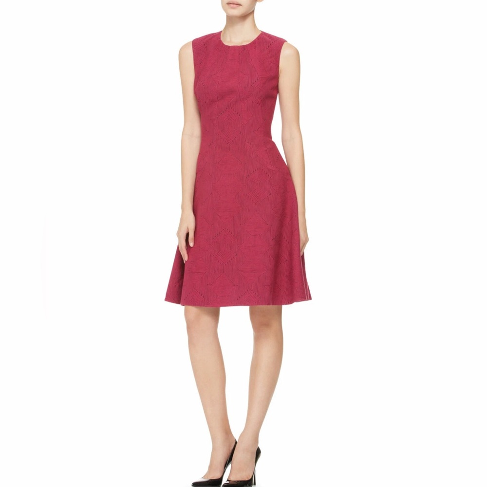 Lela Rose Sleeveless Fuchsia Drop Waist Midi Dress